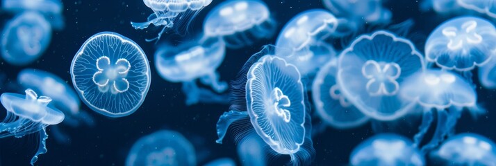 Bioluminescent underwater realm jellyfish in mysterious sea cave for fantasy book cover