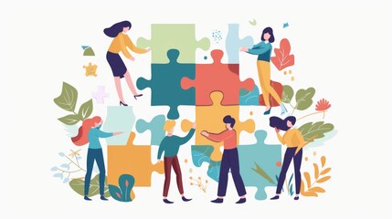 Concept of teamwork and partnership. Hands join puzzle pieces in the office. business people putting the jigsaws team together.Charity, volunteer.