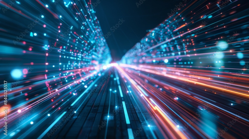 Fototapete digital data flow on road with motion blur to create vision of fast speed transfer . concept of futu