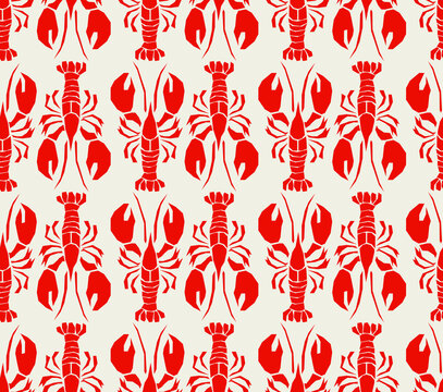 red lobster flat seamless pattern. trendy summer sea style illustration. minimalistic background