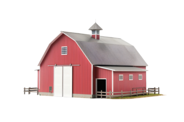 Classic red barn with white doors and cupola. Perfect for rural, agriculture, and farm-stock imagery.