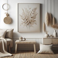 A room style interior set design with a painting and a table unique creative.