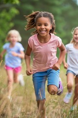 Fototapeta premium Multicultural kids having fun in community park ideal for children s product ads