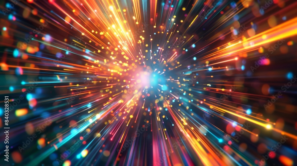 Poster explosion colorful rays. shine dynamic scene. magic moving fast lines. hologram display. bright blur