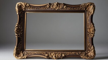 An empty picture frame hangs on the wall. Mock up.