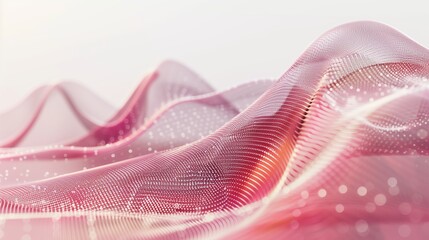 Abstract digital wave background with dots and lines in red colors.