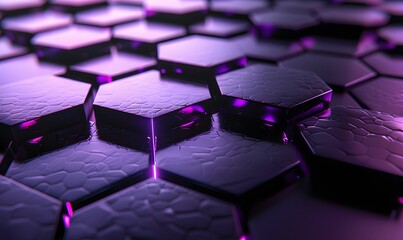 Obraz premium Make a hexagonal geometric desktop wallpaper that is purple and cyan with a black background, Generative AI