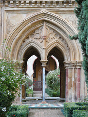 Guadalupe (Cáceres) Spain. Architectural detail of the temple of the Mudejar cloister of the Royal Monastery of Santa María de Guadalupe