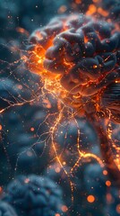 Detailed 3D Brain Map Showcasing Intense Synaptic Activity in Bold High-Contrast Tones