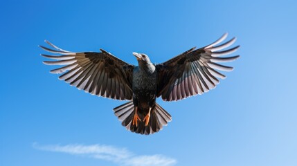Fototapeta premium a bird taking flight, soaring above a clear blue sky 