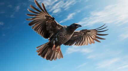 Obraz premium a bird taking flight, soaring above a clear blue sky 