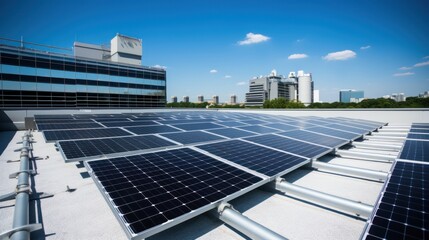 a company's solar panels installed on the roof of its headquarters