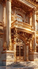 Naklejka premium Exquisite Golden Architectural Masterpiece with Ornate Facades and Gleaming Surfaces in Documentary Style