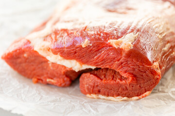 Fresh Raw Veal Cut of Meat with Spices and Rosemary Ready to Cook Close Up