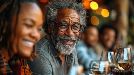 Obraz premium happy elderly man and his son drink wine during a family dinner.illustration