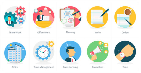 A set of 10 business icons as teamwork, office work, planning