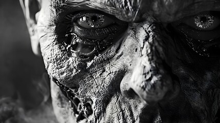 Harrowing Zombie Portrait with Decaying Features and Jagged Teeth in Dramatic Chiaroscuro Lighting
