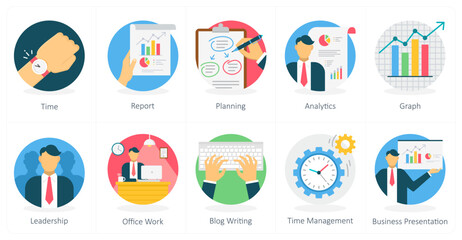 A set of 10 business icons as time, report, planning