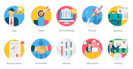 Fototapeta premium A set of 10 business icons as idea, target, online banking