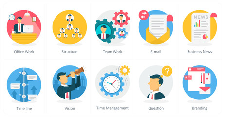 Fototapeta premium A set of 10 business icons as office work, structure, teamwork