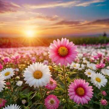 White and Pink colorful flower background walpaper HD 4k with sunset