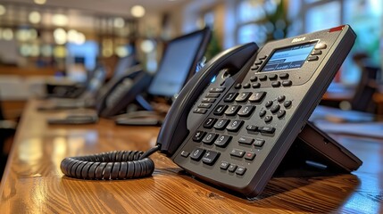 close up of a modern ip telephone set for the concepts of office work and corporate environments.stock image