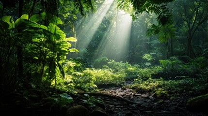 green rainforest teeming with life, 