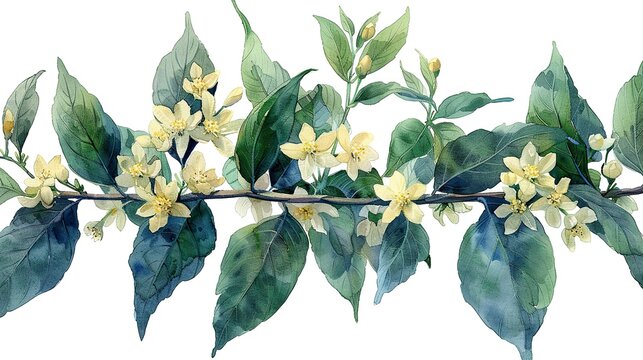 branches of the neem tree azadirachta indica or indian lilac hand drawn botanical watercolor painting illustration isolated on white.image illustration