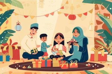 Family Enjoying Festive Celebration with Gifts