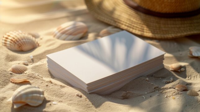 Beachside Branding Blank Business Cards in Tranquil Tropical Setting Travel Agency and Holiday Marketing Concept - Powered by Adobe