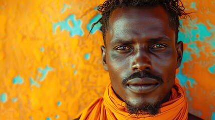 a south sudanese man wearing an orange turtleneck portrait.stock image