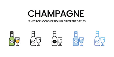 Champagne icons vector set stock illustration.
