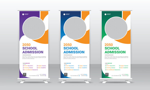 Back to school admission roll up banner design or education study Standee roll up banner template