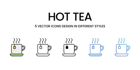 Hot Tea icons vector set stock illustration.