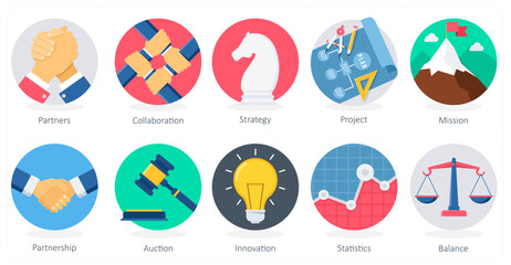 A set of 10 Business icons as partners, collaboration, strategy