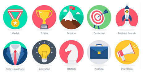 A set of 10 Business icons as medal, trophy, mission