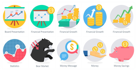 A set of 10 Business icons as board presentation, financial presentation, financial growth