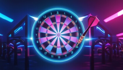 A Neon-Lit Dartboard Adventure"
"Glowing Triumph: Hitting the Mark in a Neon Dartscape"