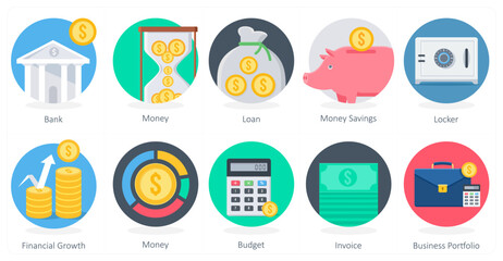 Fototapeta premium A set of 10 Business icons as bank, money, loan