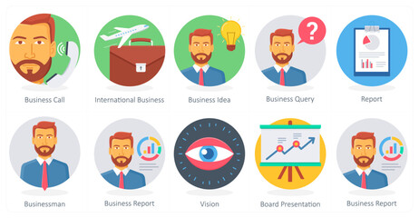 A set of 10 Business icons as business call, international business, business idea