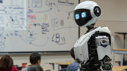 Classroom of the Future Cyborg Teacher Engages Human Students