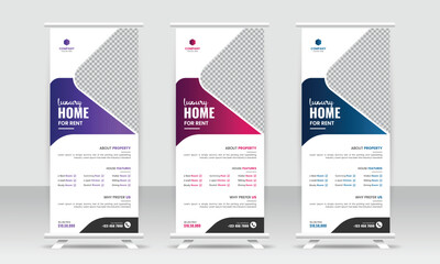 Modern real estate home for sale roll up or standee banner design template
