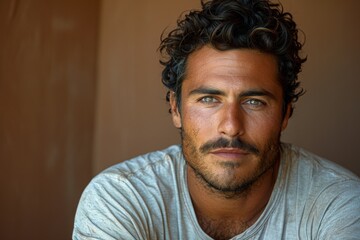Fototapeta premium close - up portrait of handsome young man with curly hair in front of the camera