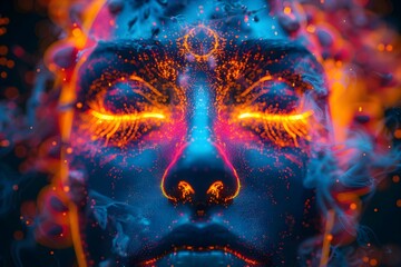 Vibrant,Colorful Mushroom-Inspired Decalcified Pineal Gland with Glowing Third Eye in Surreal Psychedelic Aesthetic