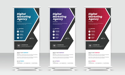 Creative marketing agency roll up banner design or vertical business pull up banner template