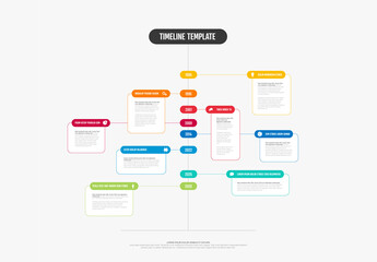 Vertical Infographic timeline template with rounded color content blocks with icons