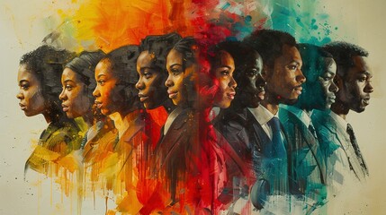 Vibrant artistic depiction of african american professionals 2D illustration, ai generated