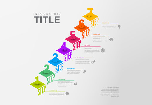Seven Isometry steps template in - multipurpose diagonal infographic