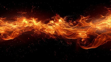 Dynamic Fiery Flame on Black Background - Abstract Energy, Heat, and Power Concept with Vibrant Orange and Red Hues - Perfect for Creative Projects, Backgrounds, and Design Elements