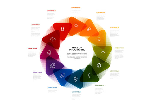 Multipurpose infographic template with twelve icons in triangle arrows cycle